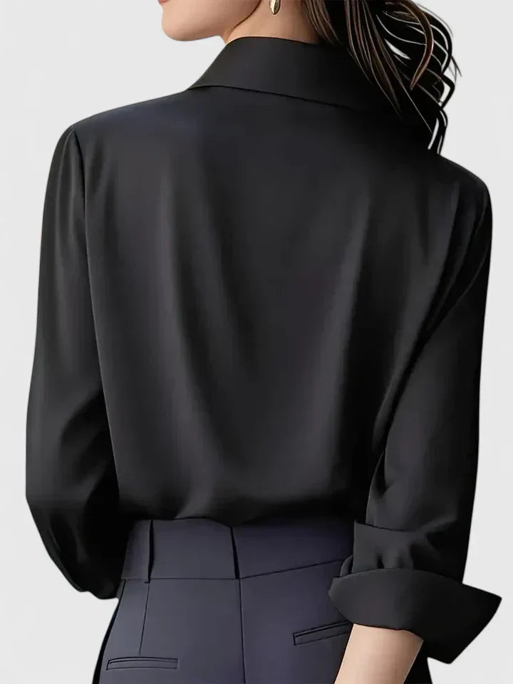 Women's Satin Long-sleeve Blouse - Polished Office And Smart Casual Shirt For Everyday Wear