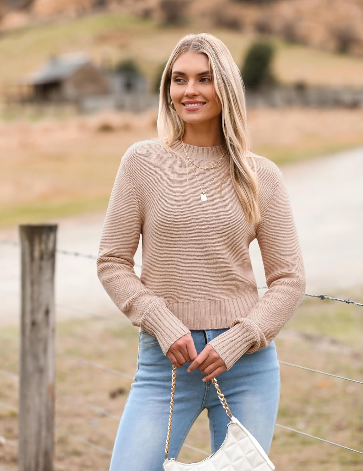 Porsia – Women's Short Crew Neck Autumn Jumper
