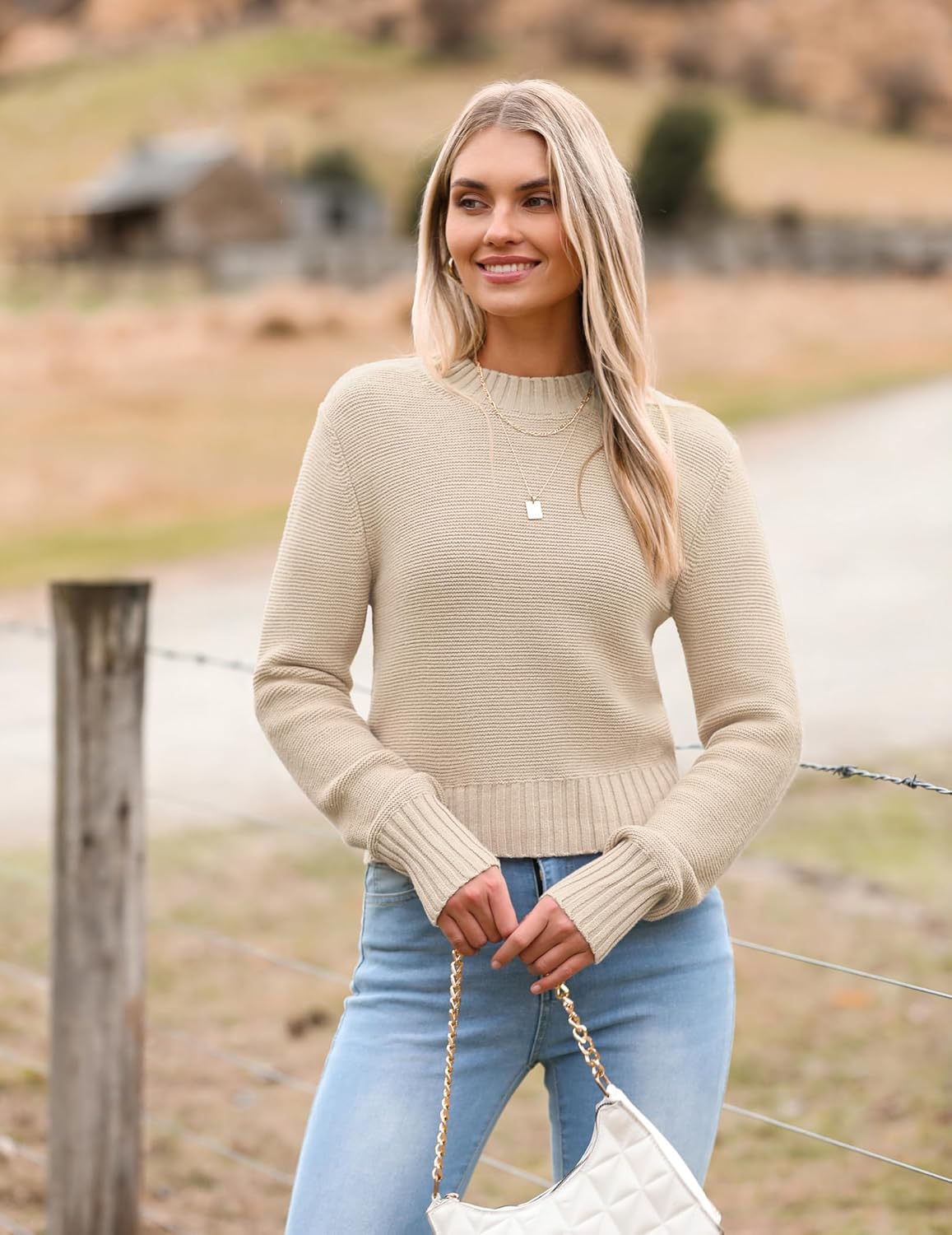 Porsia – Women's Short Crew Neck Autumn Jumper