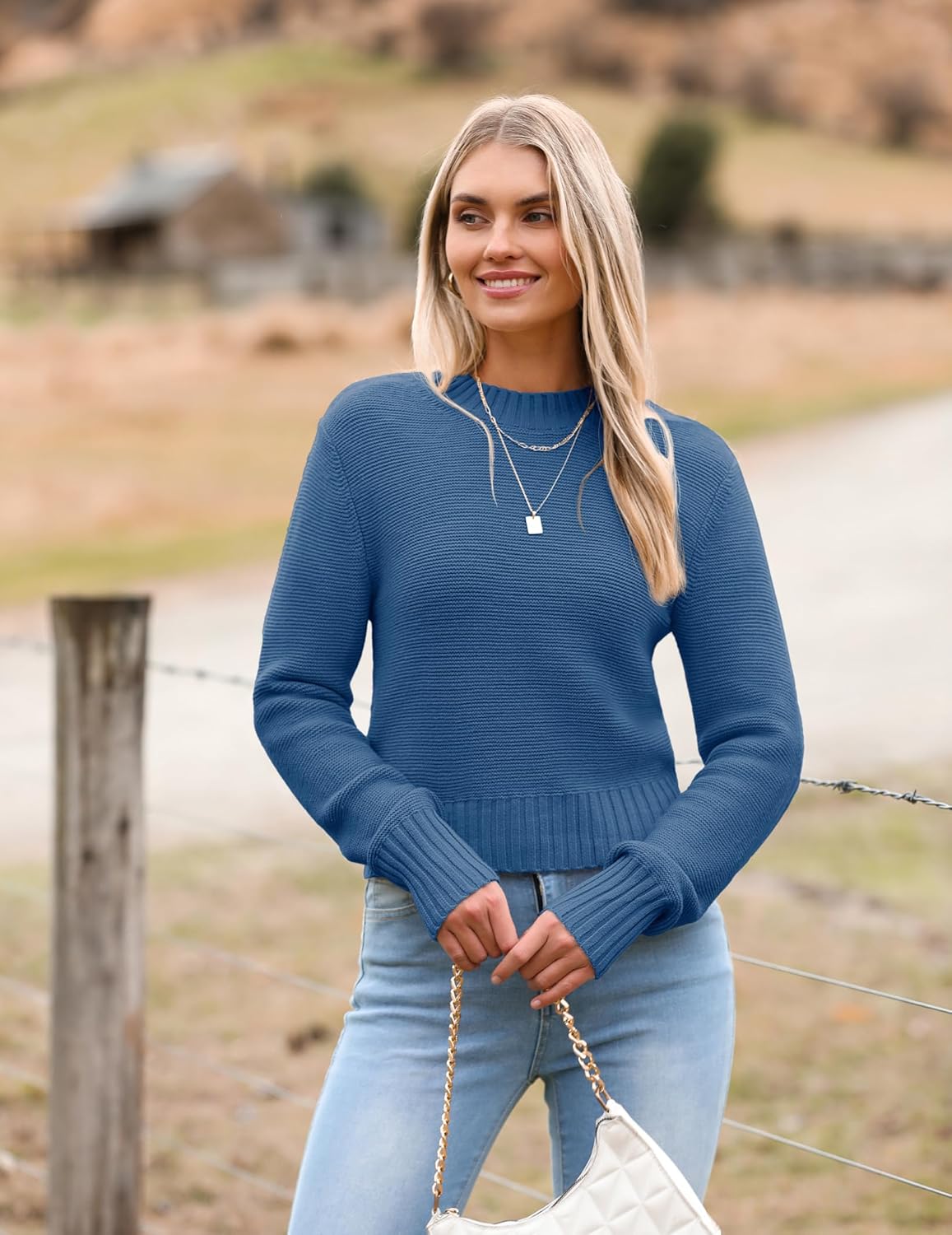 Porsia – Women's Short Crew Neck Autumn Jumper
