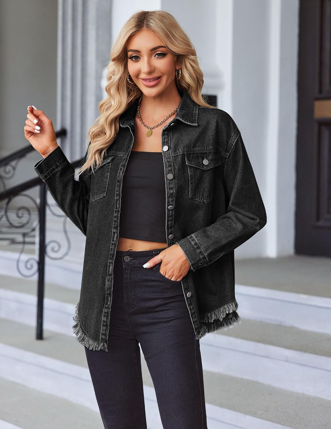 Pontia – Women's Denim Jacket with Distressed Effect