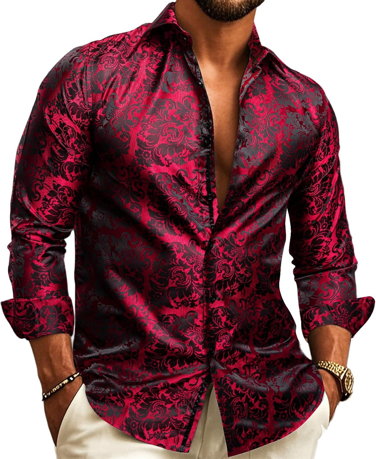Men's Long-sleeved Paisley Jacquard Shirt – An Elegant Shirt For Weddings, Parties, Evening Wear, And Special Occasions