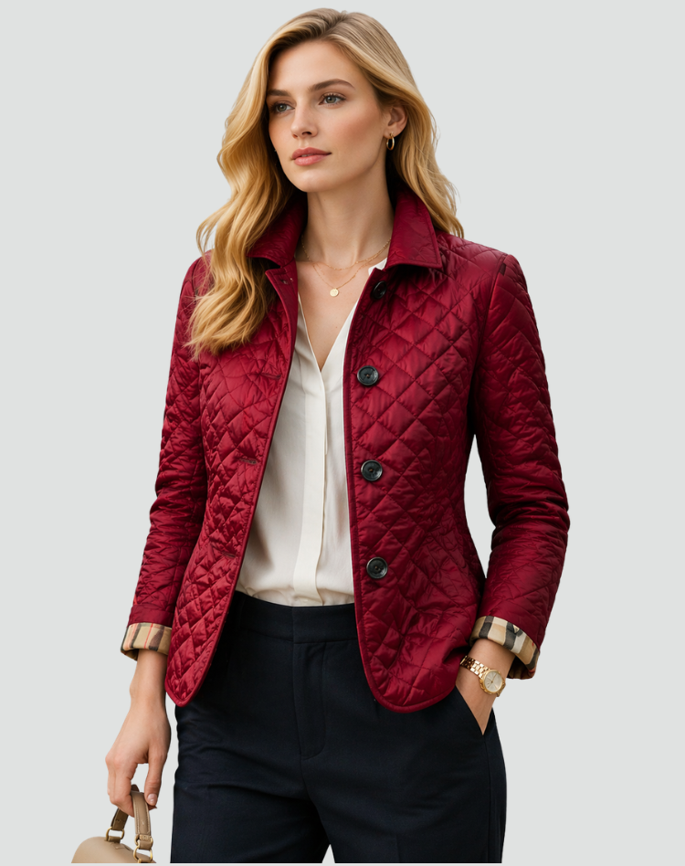 Women's Quilted Mid-Season Jacket - Lightweight Button-Front Casual Coat for Transitional Weather