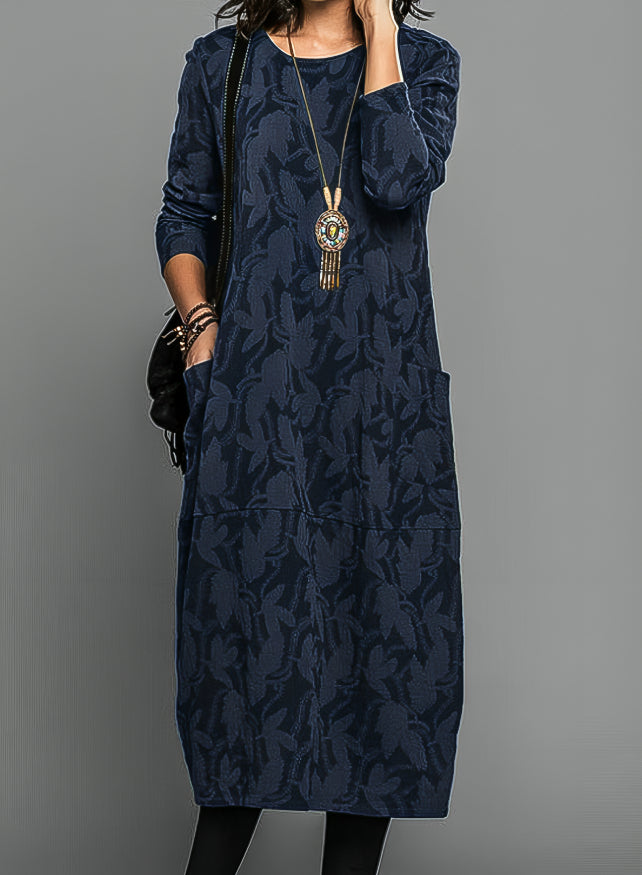 Women's Casual Midi Dress With A Print, Long Sleeves, And Pockets – An Elegant Guest Dress For Weddings, Parties, And Special Occasions