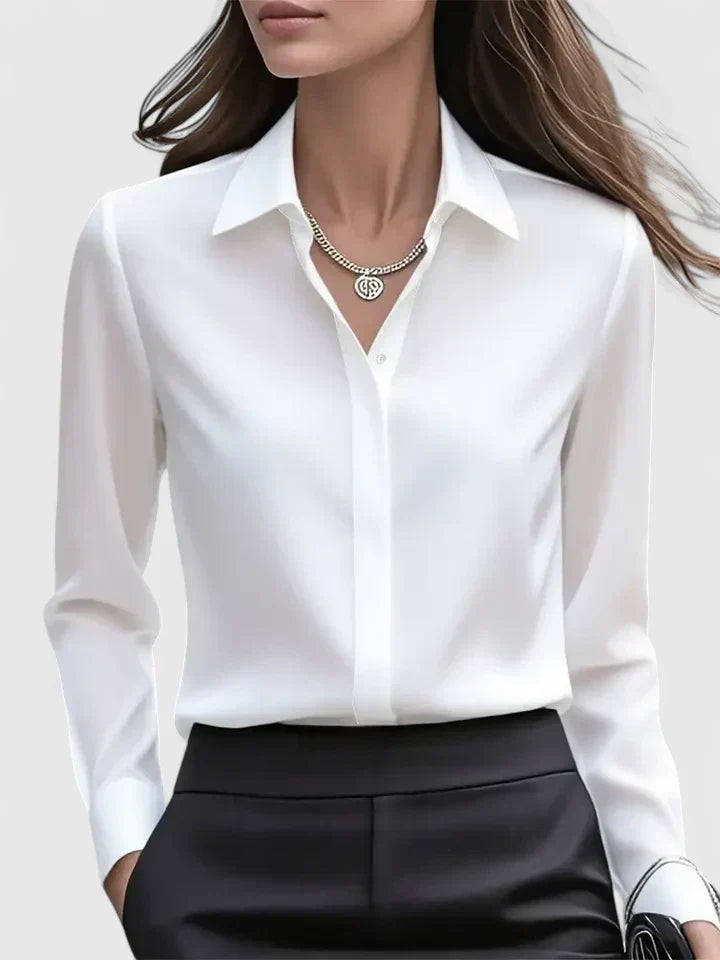 Women's Satin Long-sleeve Blouse - Polished Office And Smart Casual Shirt For Everyday Wear