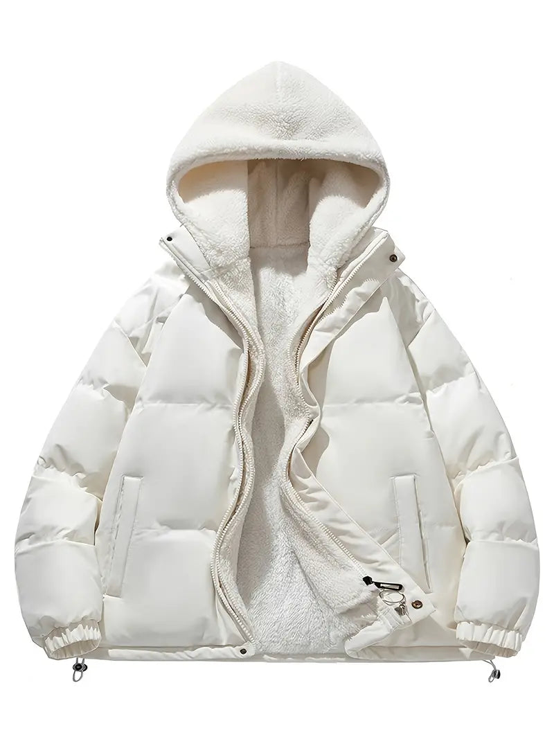 Women's Sherpa-lined Puffer Jacket With A Hood, Zipper Closure, And Adjustable Hem – Warm Winter Outerwear For Cold Days, Everyday Wear, And Outdoor Activities