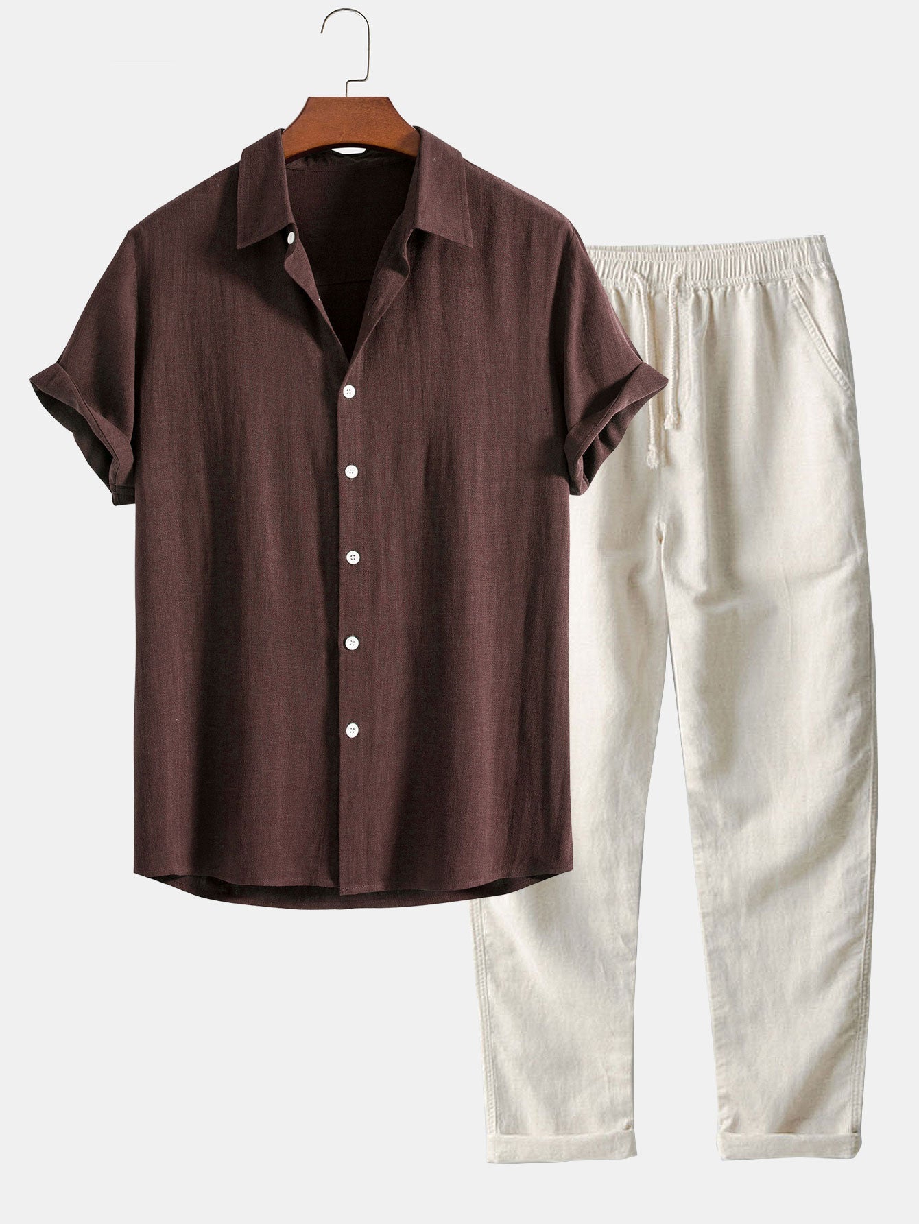 Evan | Shirt in linen and viscose blend with buttons and straight linen pants
