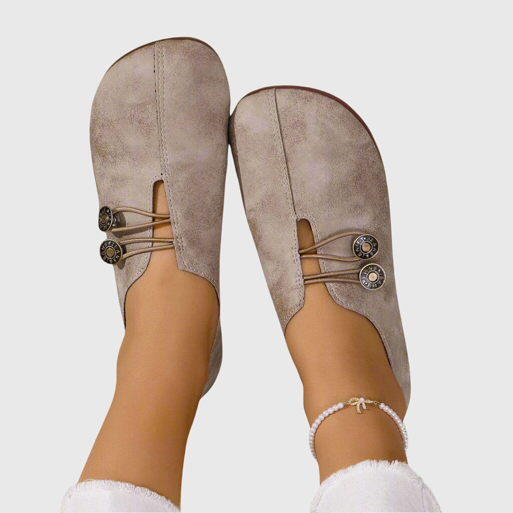 Mila | Women Brown Vintage Button Slip-On Flats