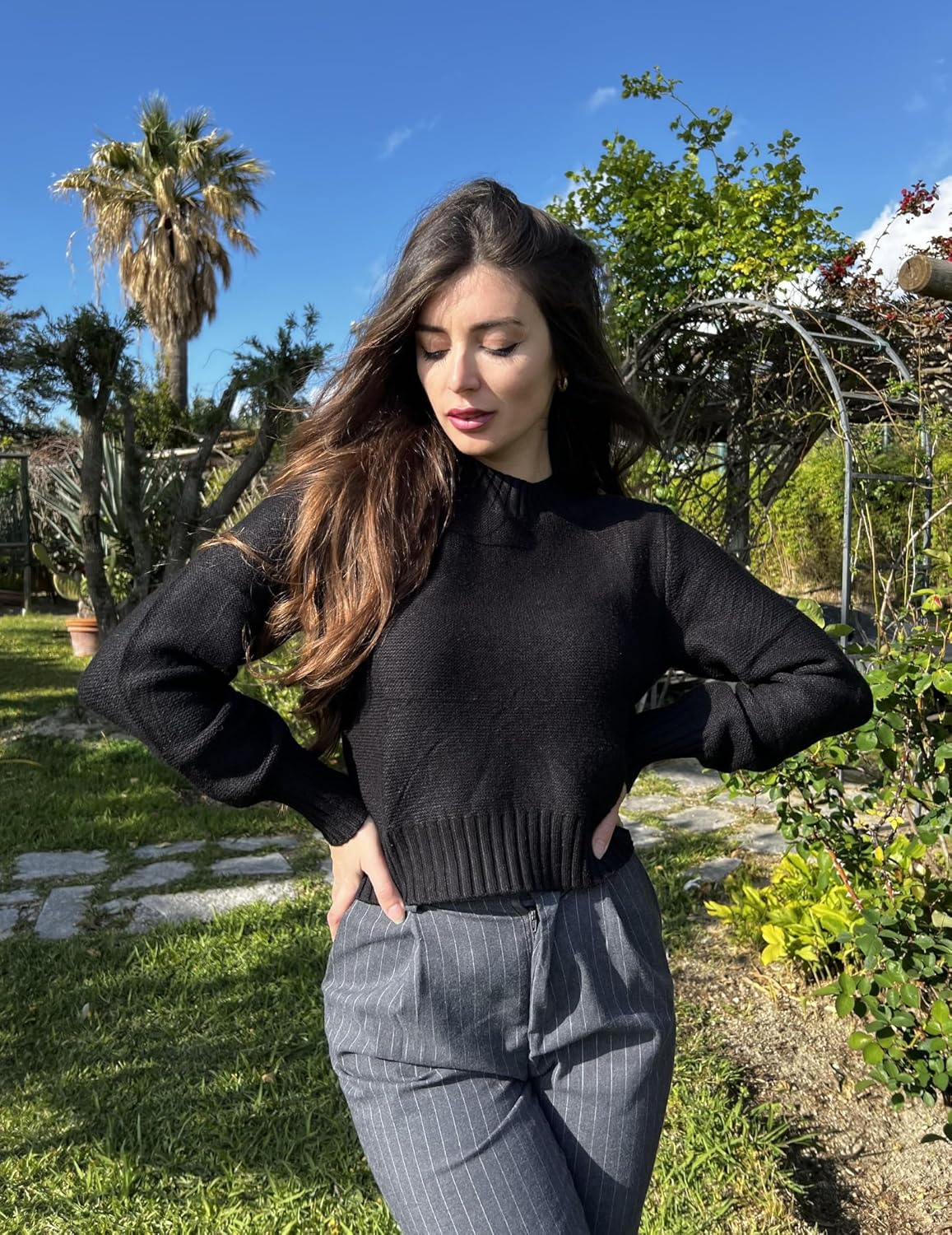 Porsia – Women's Short Crew Neck Autumn Jumper