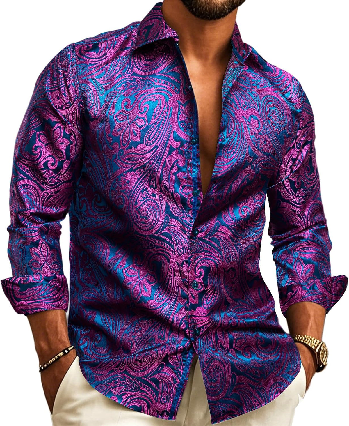 Men's Long-sleeved Paisley Jacquard Shirt – An Elegant Shirt For Weddings, Parties, Evening Wear, And Special Occasions