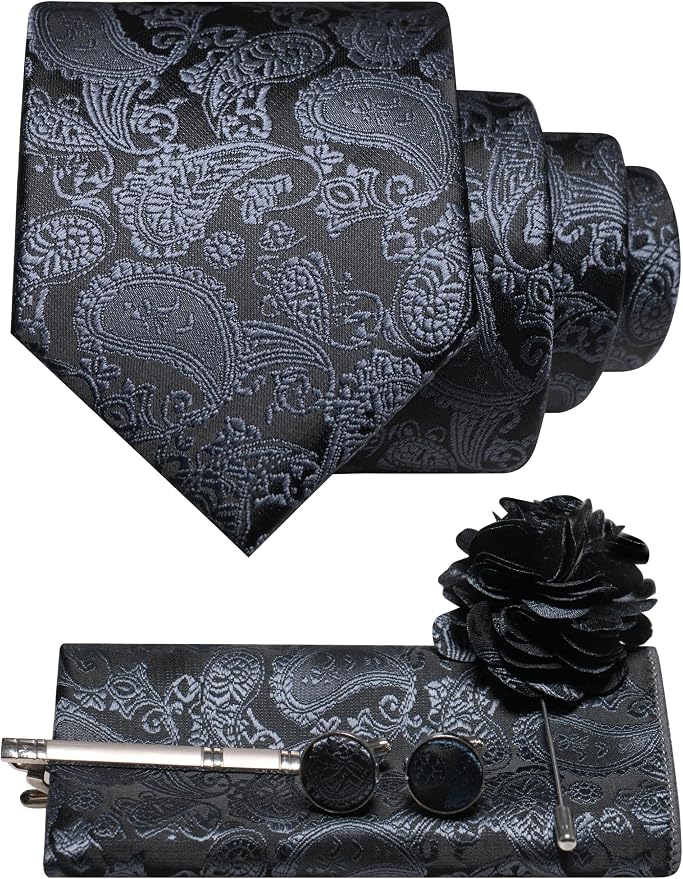 Men's Paisley Tie Set With Coordinated Design – Elegant Accessories For Weddings, Events, And Formal Occasions