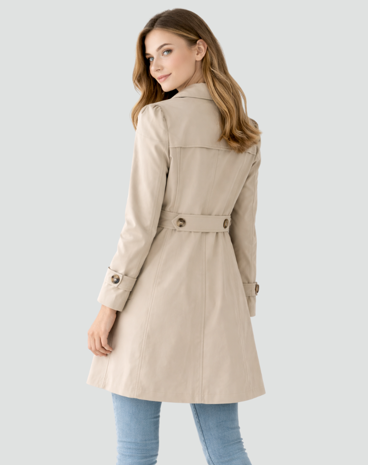 Women's Tailored Trench Coat - Classic Lapel Mid-length Jacket For Timeless Everyday Wear