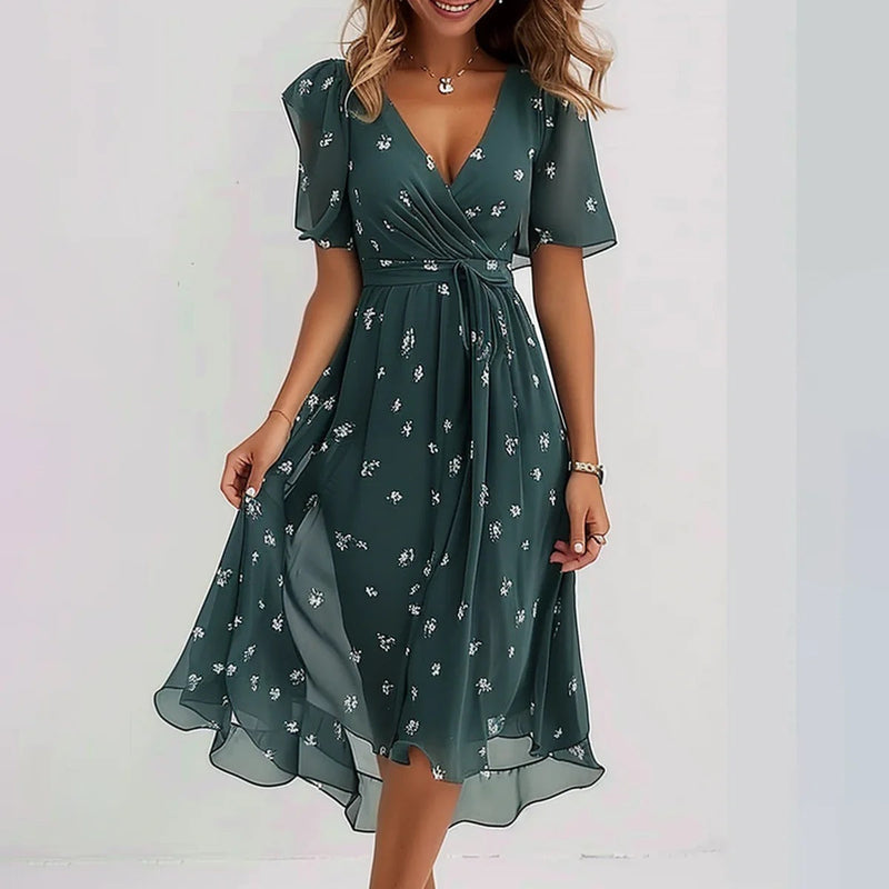 Anna| Asymmetrical Wrap Dress with Puff Sleeves