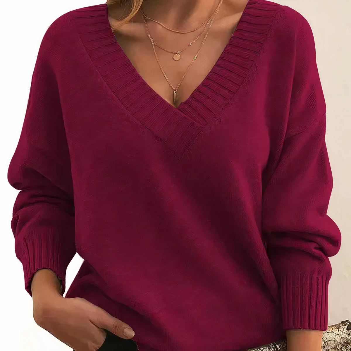 Women's Cashmere V-neck Sweater With A Relaxed Fit And Balloon Sleeves – Soft Knitwear For Fall, Winter, Everyday Wear, And Elegant Style