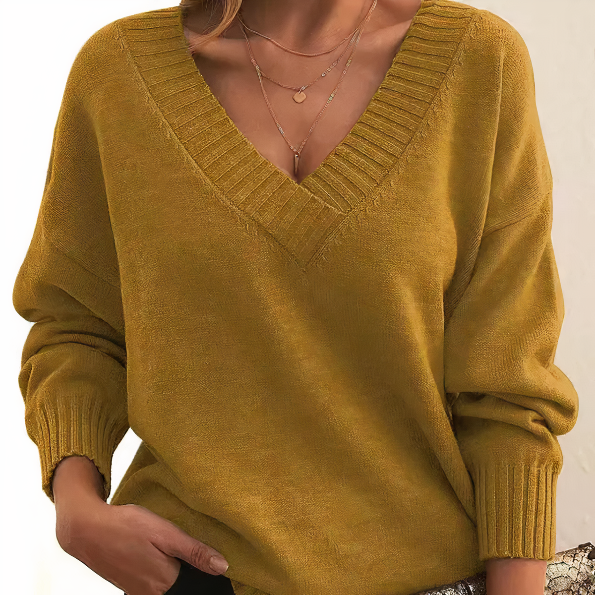 Women's Cashmere V-neck Sweater With A Relaxed Fit And Balloon Sleeves – Soft Knitwear For Fall, Winter, Everyday Wear, And Elegant Style