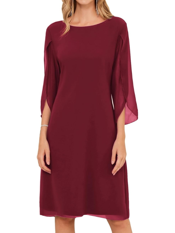 Women's Midi Dress With Layered Sleeves And A Flowing Fit – An Elegant Dress For The Office, Parties, And Special Occasions