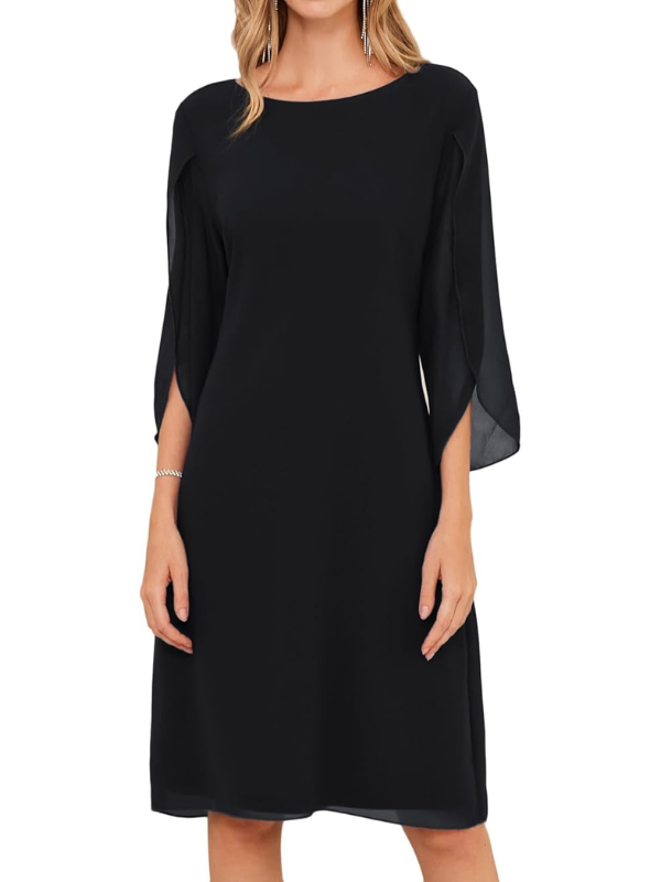 Women's Midi Dress With Layered Sleeves And A Flowing Fit – An Elegant Dress For The Office, Parties, And Special Occasions