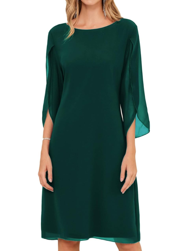 Women's Midi Dress With Layered Sleeves And A Flowing Fit – An Elegant Dress For The Office, Parties, And Special Occasions