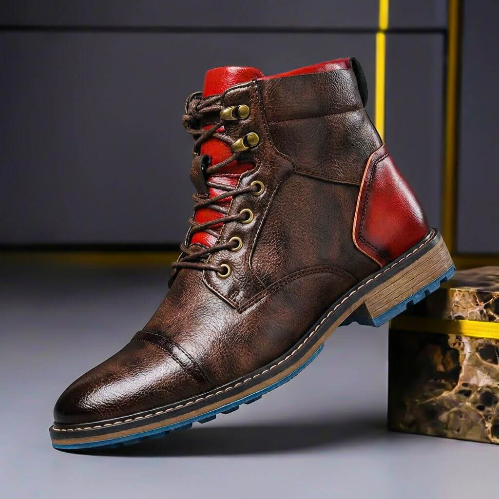 Men's Genuine Leather Ankle Boots With Laces And A Cap Toe – Classic Boots For Winter, The Office, Everyday Wear, And Smart-casual Style