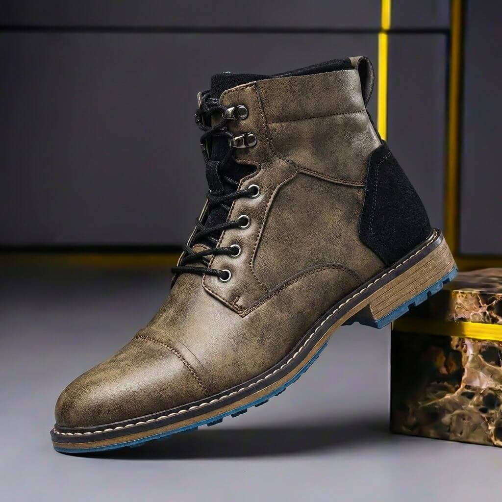 Men's Genuine Leather Ankle Boots With Laces And A Cap Toe – Classic Boots For Winter, The Office, Everyday Wear, And Smart-casual Style