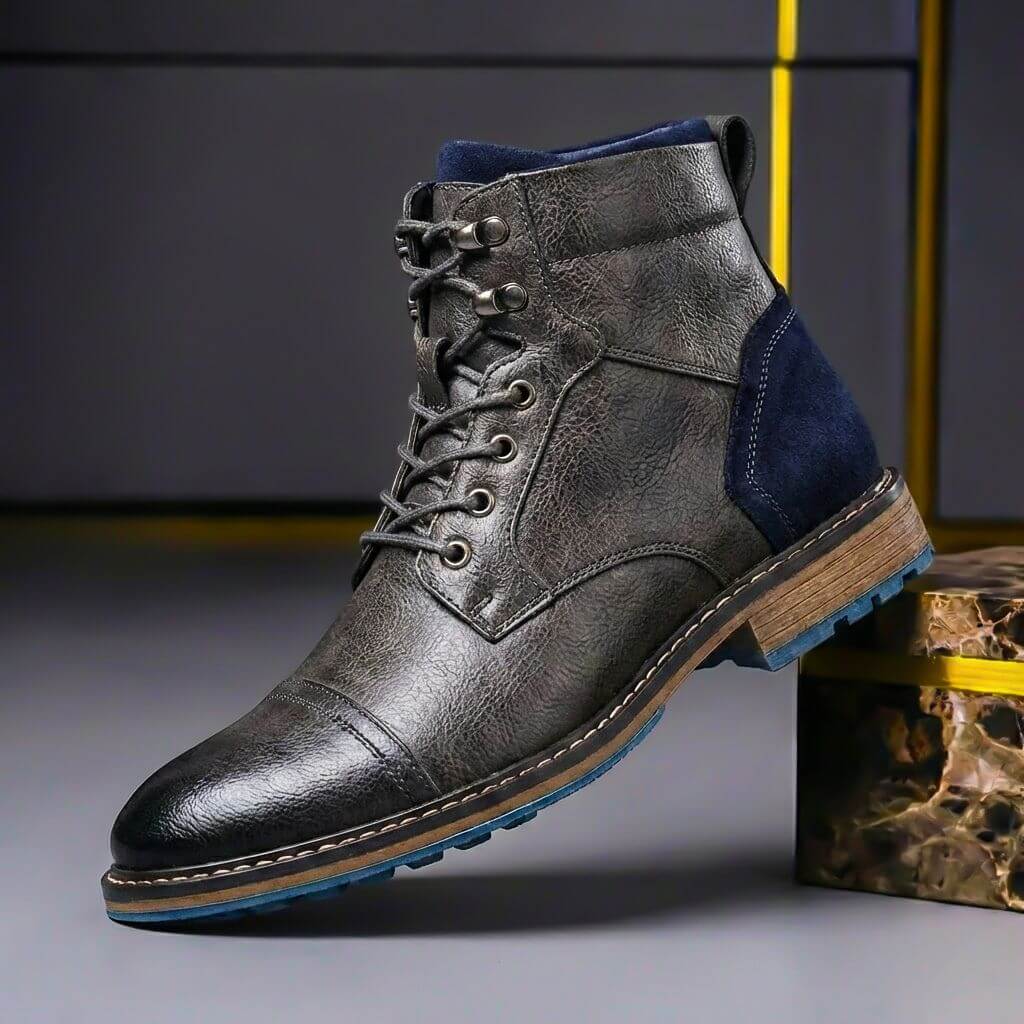 Men's Genuine Leather Ankle Boots With Laces And A Cap Toe – Classic Boots For Winter, The Office, Everyday Wear, And Smart-casual Style