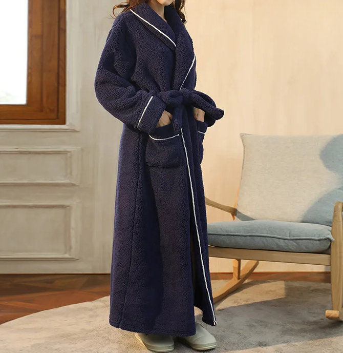 Women's Soft Flannel Bathrobe With Tie Belt – A Warm Bathrobe For Winter, Relaxation, And Cozy Days At Home