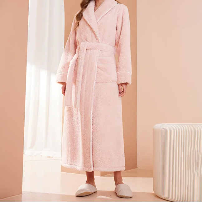 Women's Soft Flannel Bathrobe With Tie Belt – A Warm Bathrobe For Winter, Relaxation, And Cozy Days At Home