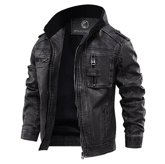 Men's Leather Jacket With Multiple Pockets And A Textured Design – Stylish Outerwear For Fall, Winter, Everyday Wear, And Leisure