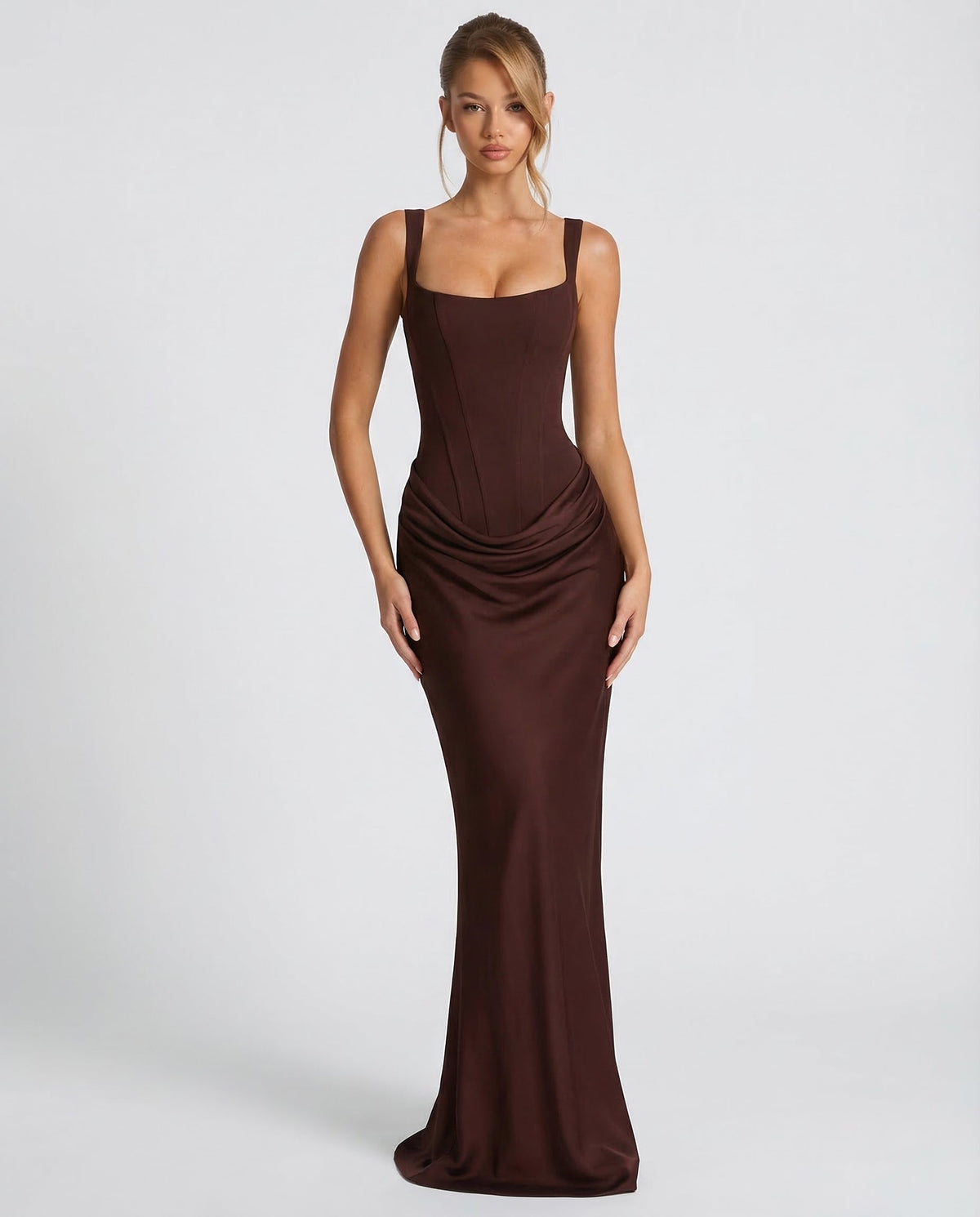 Women's Corset Maxi Dress - Draped Waist Design With A Sculpted Silhouette For Elegant Occasions