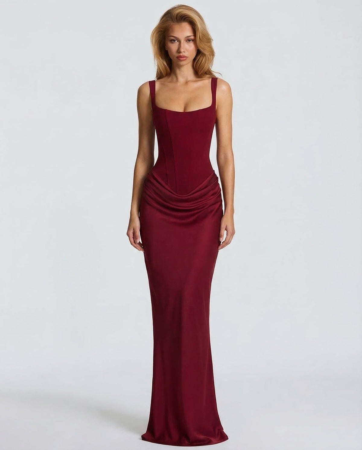 Women's Corset Maxi Dress - Draped Waist Design With A Sculpted Silhouette For Elegant Occasions