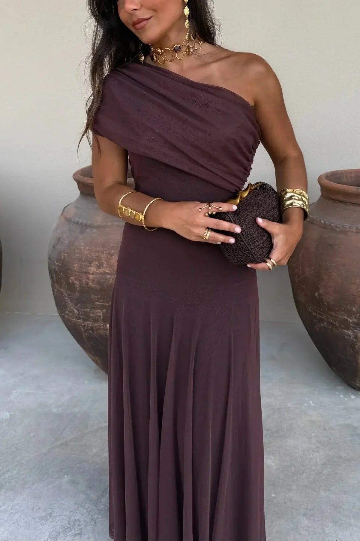 Women's Off-the-shoulder Maxi Dress With A Draped Waist – An Elegant Dress For Weddings, Parties, Evening Wear, And Special Occasions