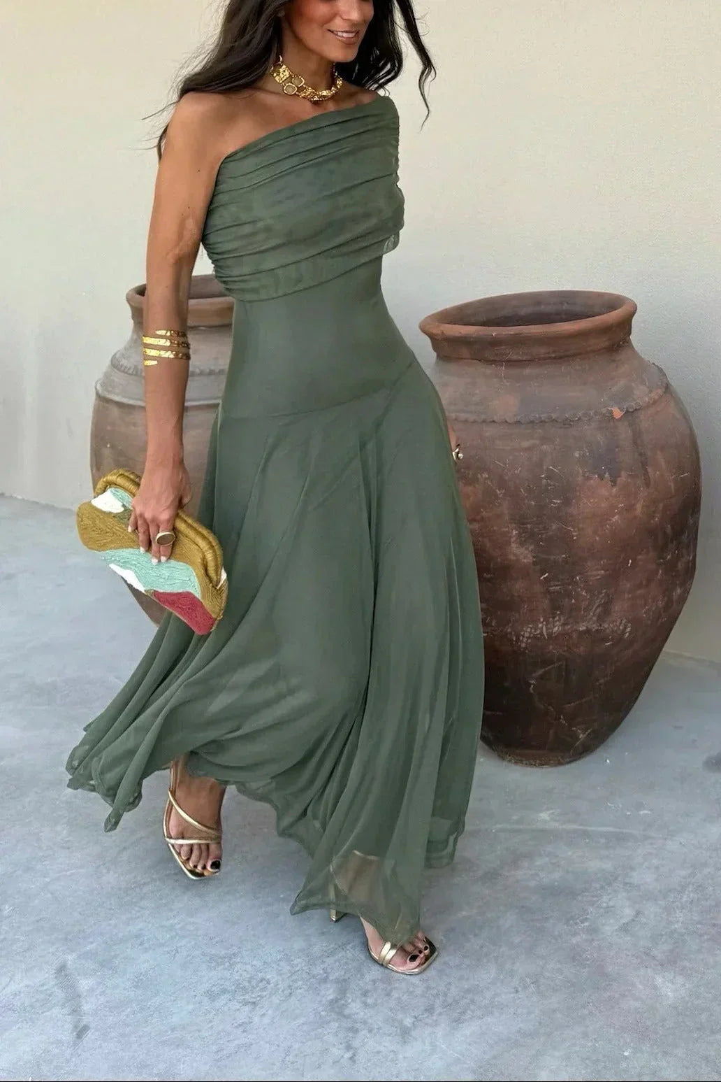 Women's Off-the-shoulder Maxi Dress With A Draped Waist – An Elegant Dress For Weddings, Parties, Evening Wear, And Special Occasions