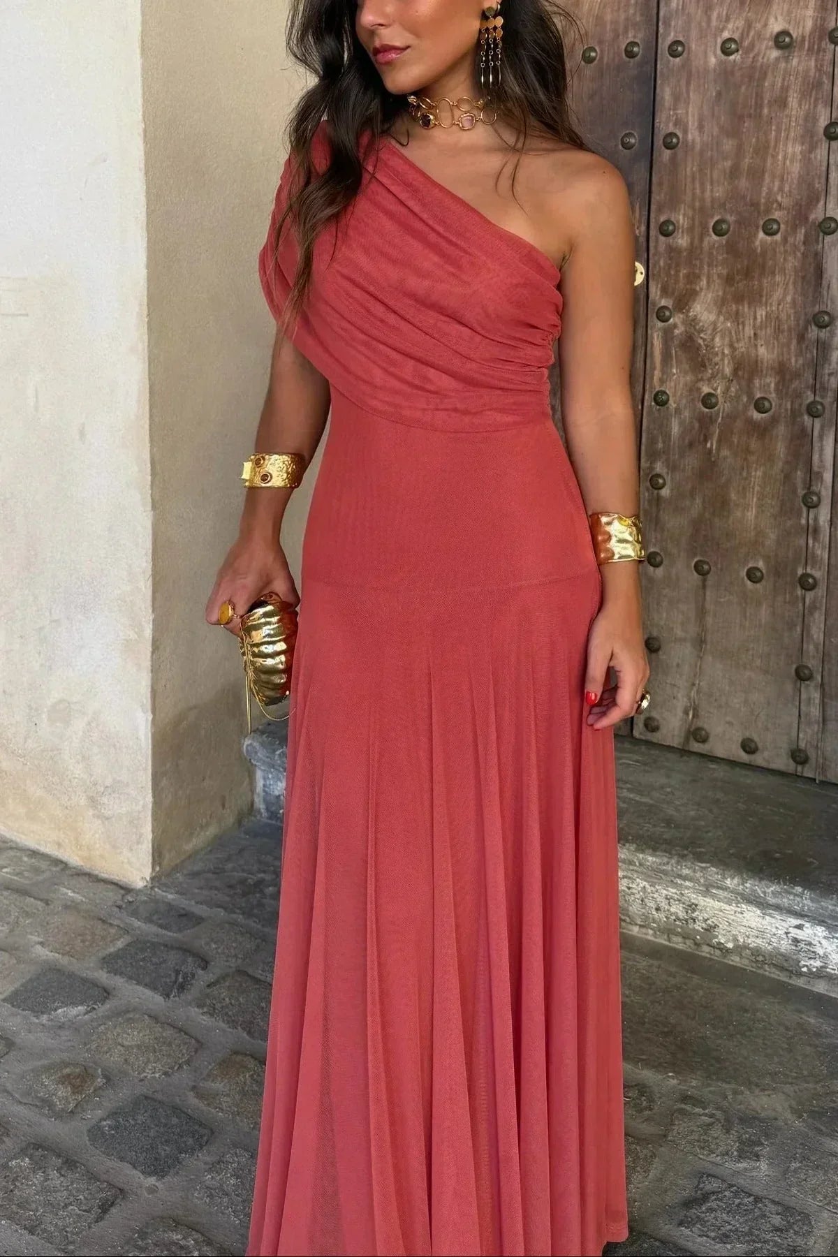 Women's Off-the-shoulder Maxi Dress With A Draped Waist – An Elegant Dress For Weddings, Parties, Evening Wear, And Special Occasions