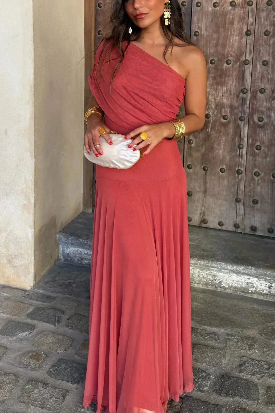 Women's Off-the-shoulder Maxi Dress With A Draped Waist – An Elegant Dress For Weddings, Parties, Evening Wear, And Special Occasions