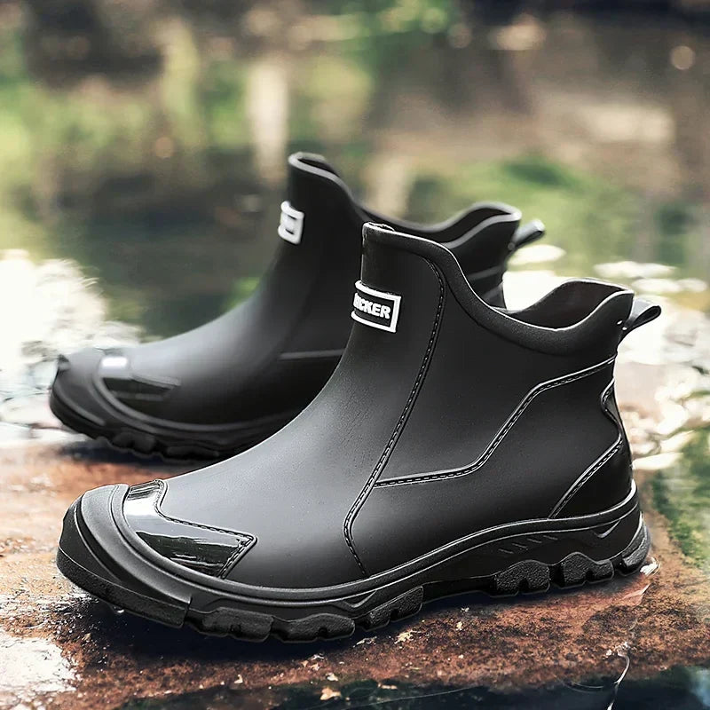 Men's Waterproof Ankle Rain Boots with Non-Slip Soles – Practical Shoes for Commuting, Rainy Weather, and Outdoor Use