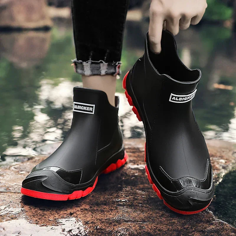 Men's Waterproof Ankle Rain Boots with Non-Slip Soles – Practical Shoes for Commuting, Rainy Weather, and Outdoor Use