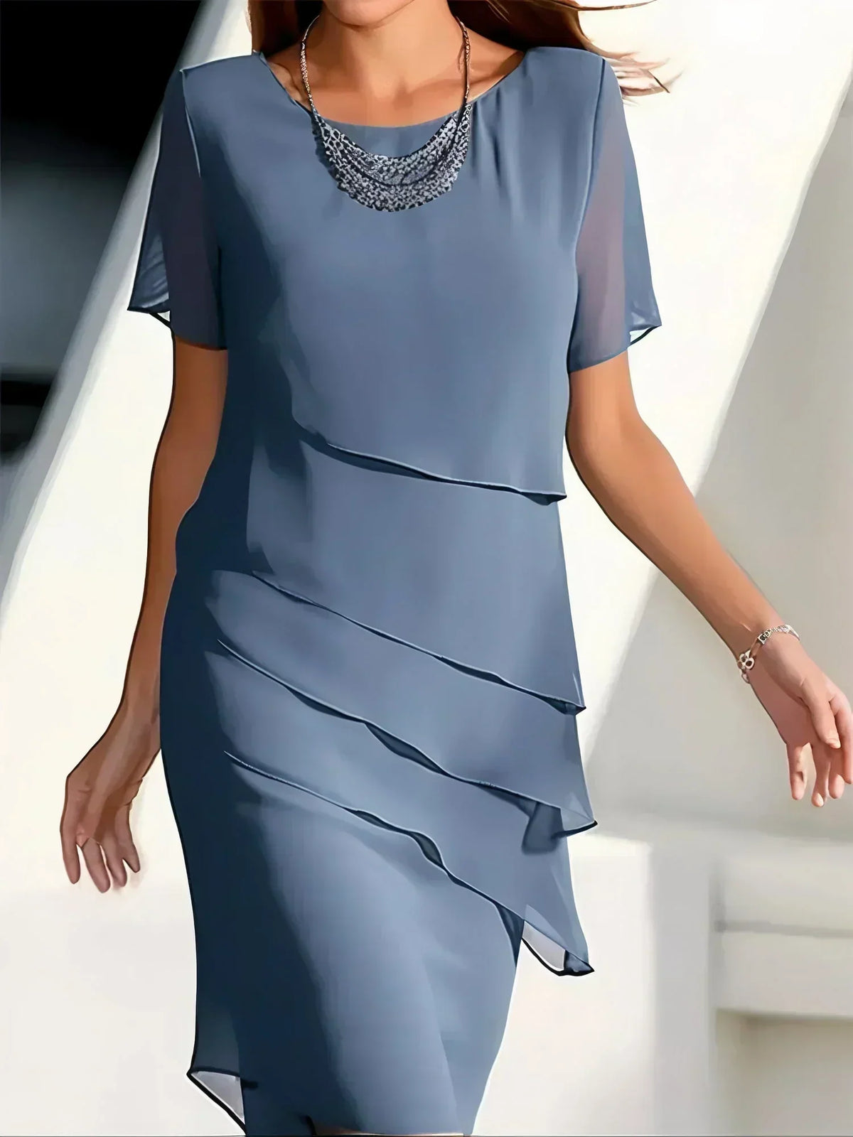 Women's Layered Chiffon Midi Dress – A Light And Elegant Dress For Festive Occasions And Special Events