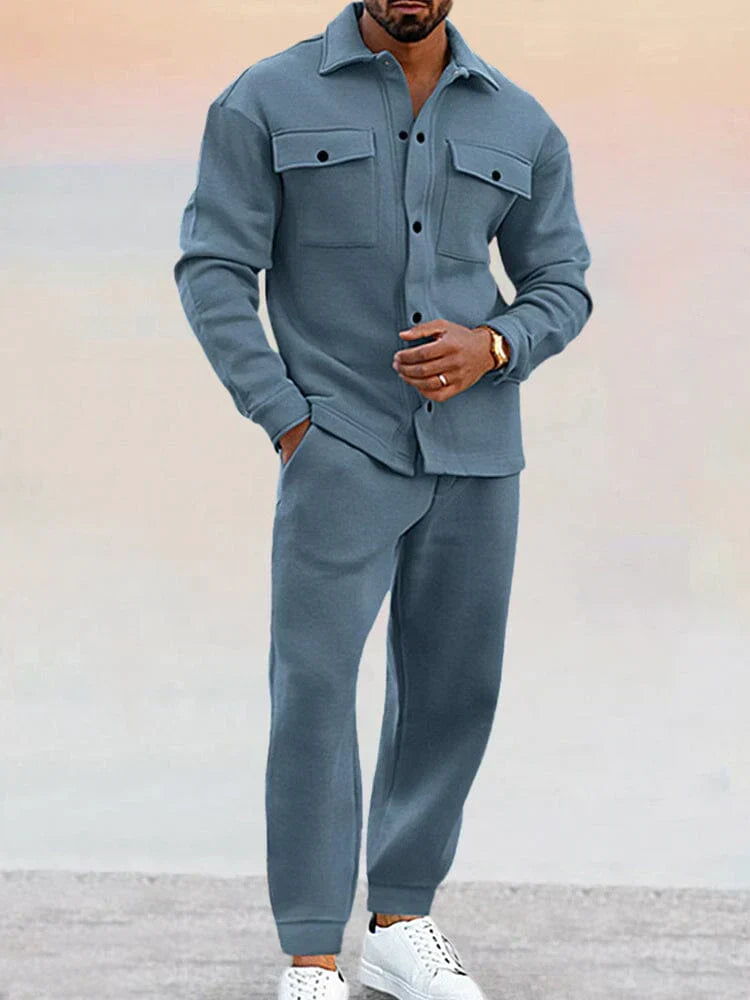 Men's 2-piece Set With A Tailored Overshirt And Tapered Pants – An Elegant And Relaxed Set For Work, Everyday Wear, And Smart-casual Style