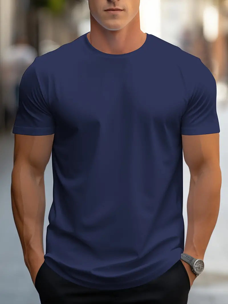 Men's Slim-fit T-shirt With A Round Neck And Short Sleeves – A Classic Basic T-shirt For Everyday Wear, Leisure, And Casual Style