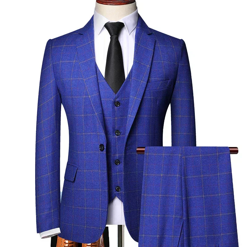 Men's Checkered 3-piece Suit With A Tailored Fit – An Elegant Outfit For Weddings, Parties, The Office, And Formal Occasions