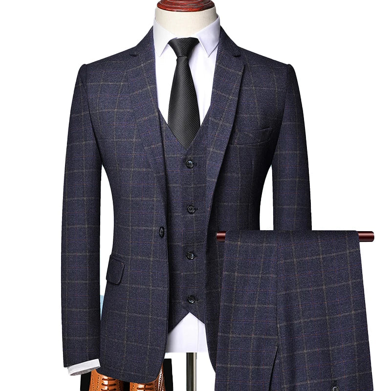 Men's Checkered 3-piece Suit With A Tailored Fit – An Elegant Outfit For Weddings, Parties, The Office, And Formal Occasions