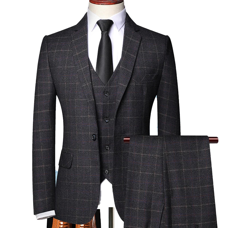 Men's Checkered 3-piece Suit With A Tailored Fit – An Elegant Outfit For Weddings, Parties, The Office, And Formal Occasions