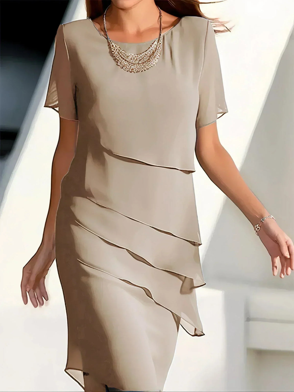 Women's Layered Chiffon Midi Dress – A Light And Elegant Dress For Festive Occasions And Special Events