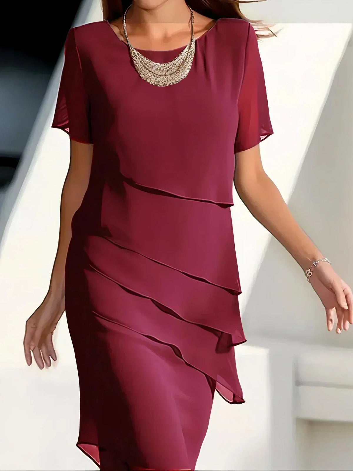 Women's Layered Chiffon Midi Dress – A Light And Elegant Dress For Festive Occasions And Special Events