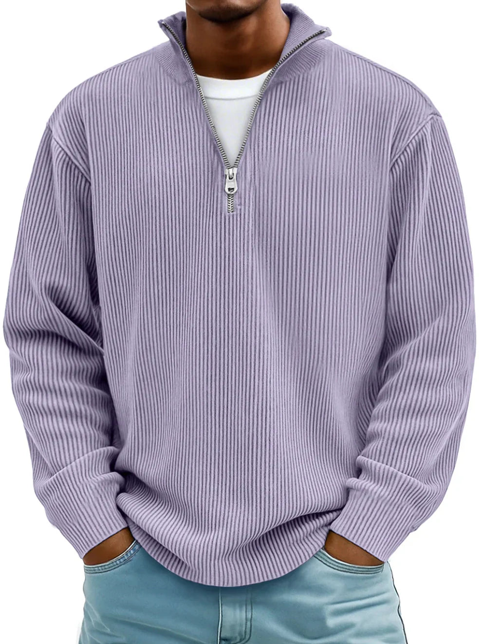 Men's Rib-knit Half-zip Sweatshirt In An Oversized Fit – A Relaxed Knit Sweater For Everyday Wear, Leisure, And Casual Style