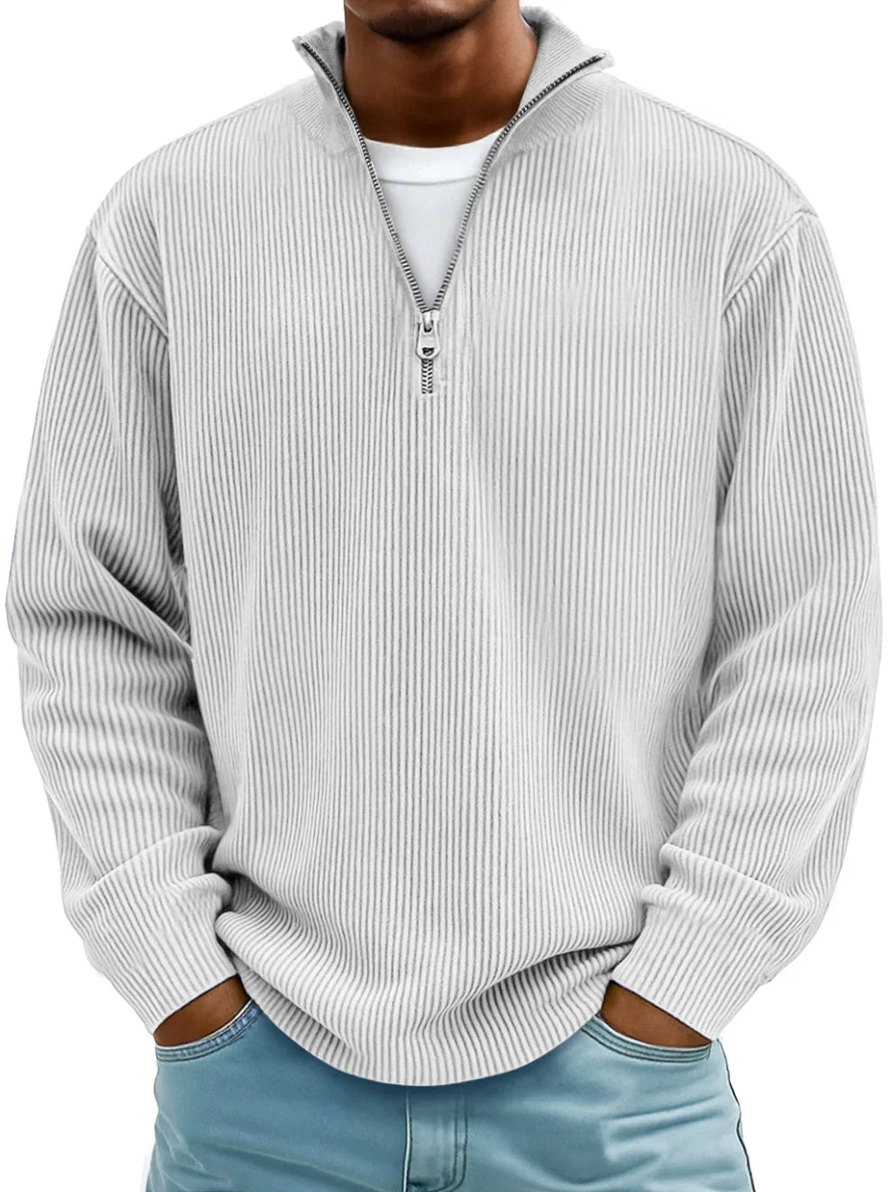 Men's Rib-knit Half-zip Sweatshirt In An Oversized Fit – A Relaxed Knit Sweater For Everyday Wear, Leisure, And Casual Style