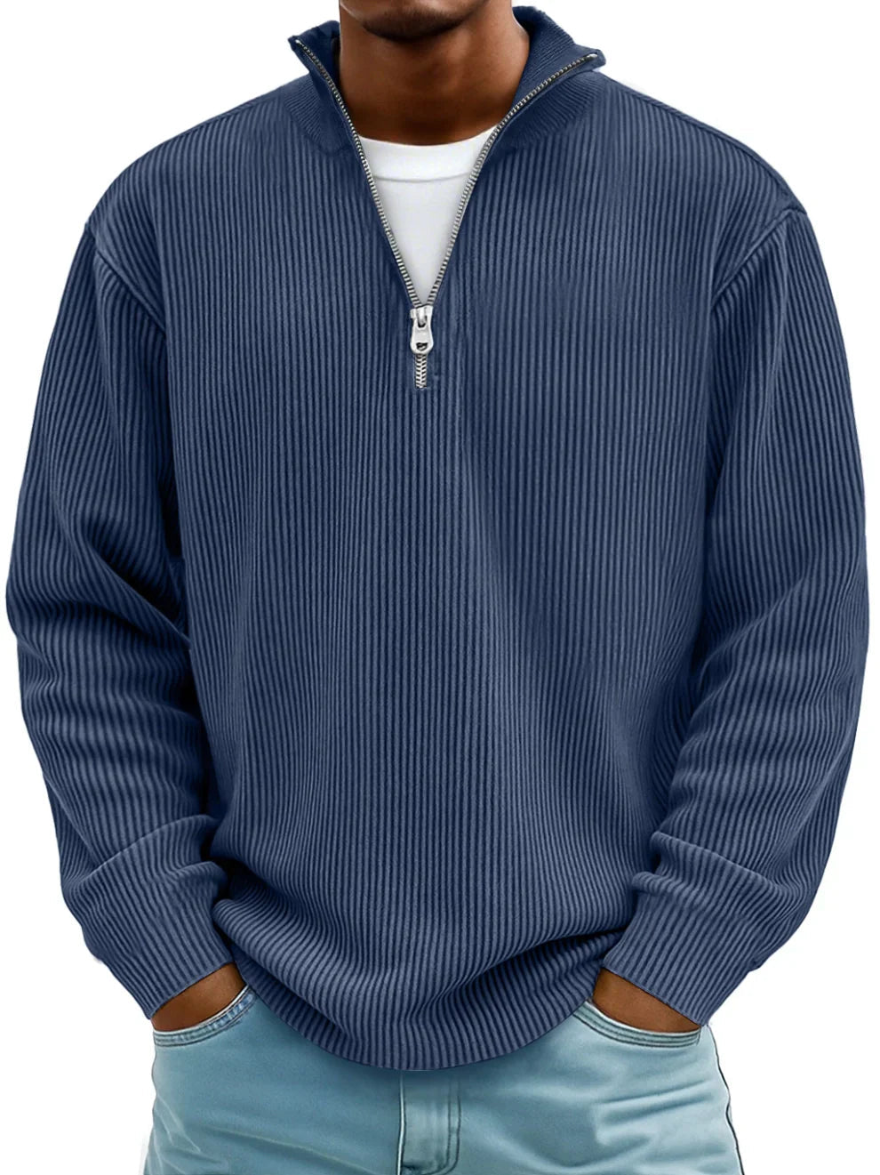 Men's Rib-knit Half-zip Sweatshirt In An Oversized Fit – A Relaxed Knit Sweater For Everyday Wear, Leisure, And Casual Style
