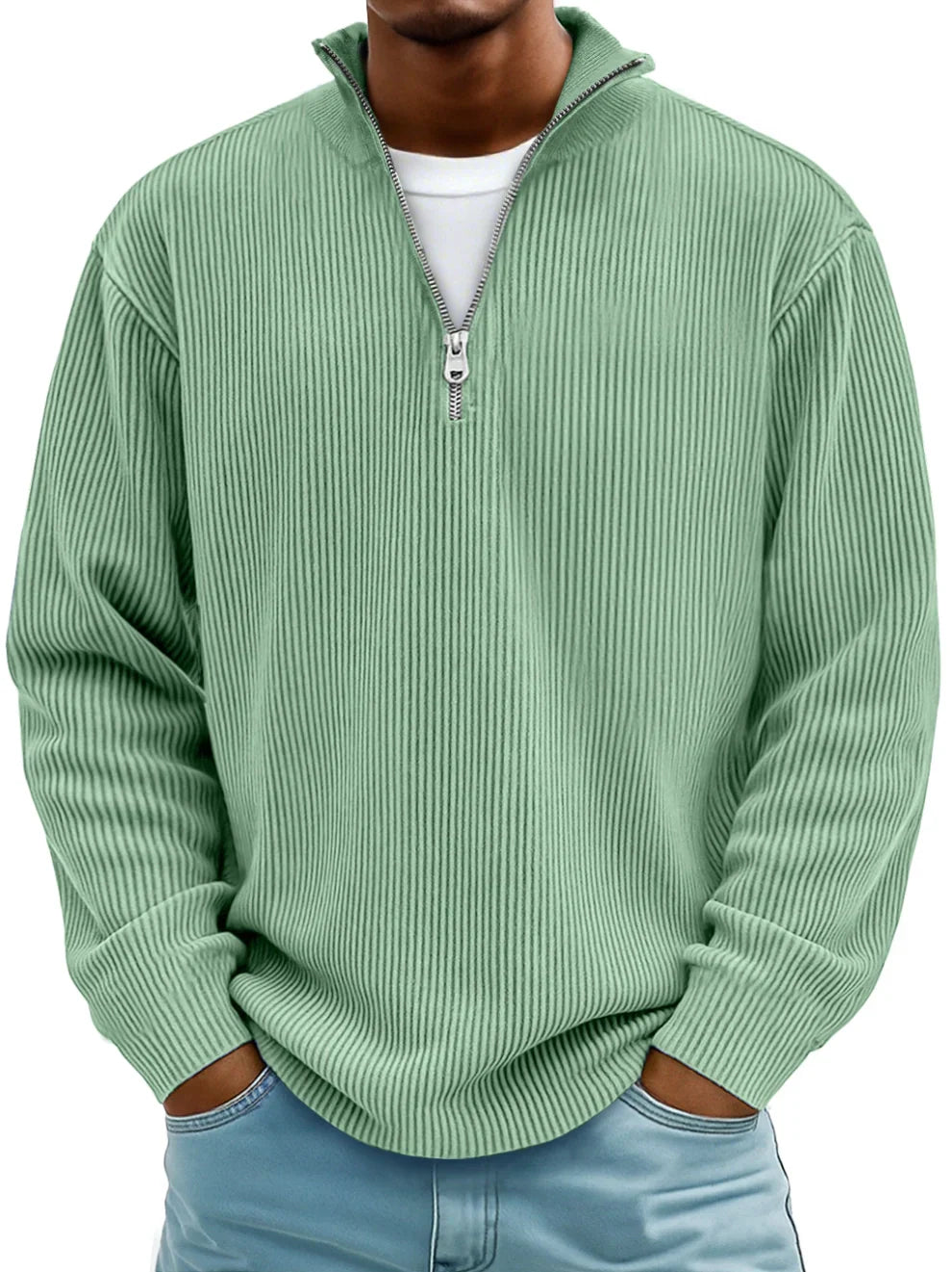 Men's Rib-knit Half-zip Sweatshirt In An Oversized Fit – A Relaxed Knit Sweater For Everyday Wear, Leisure, And Casual Style