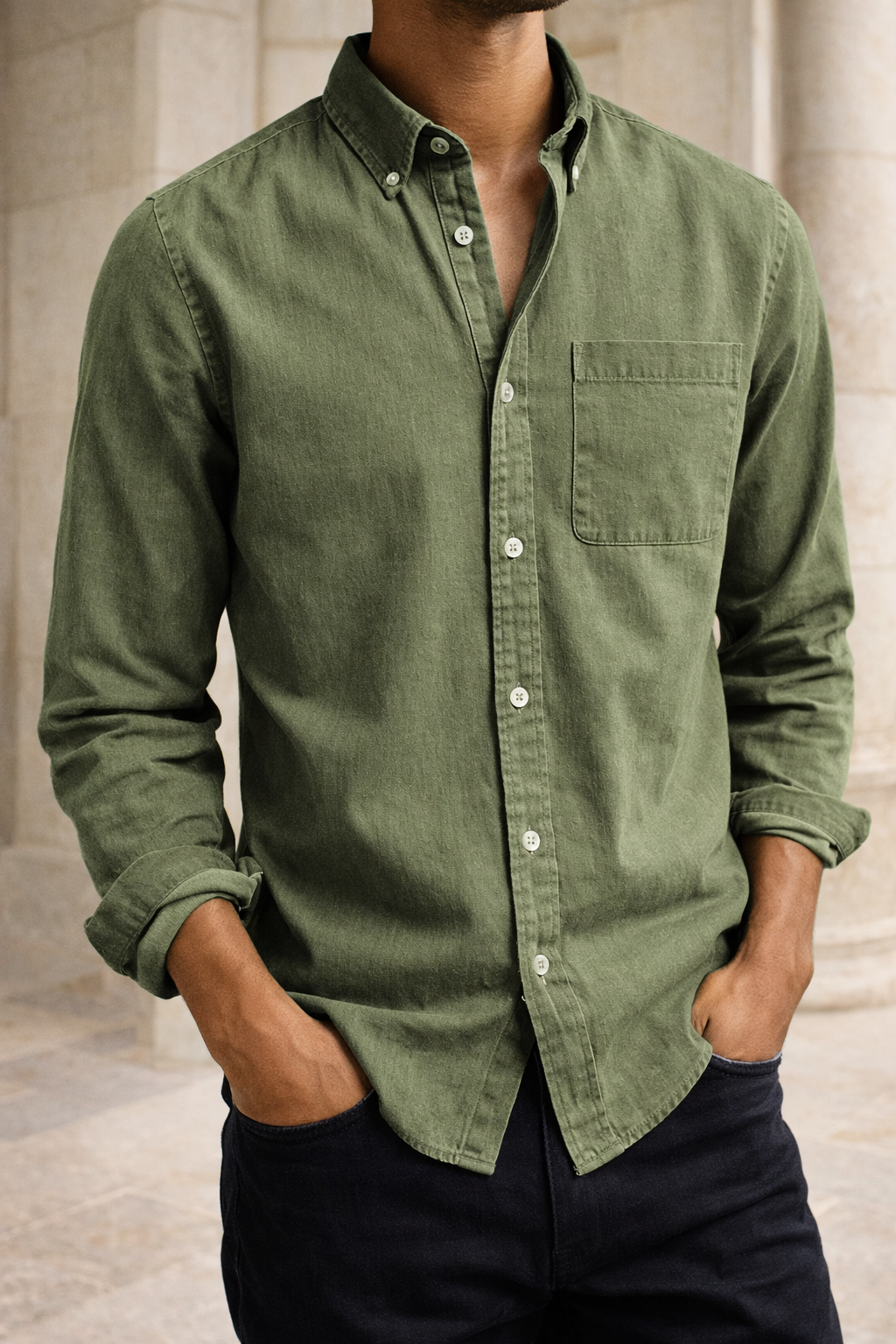 Men's Cotton Button-down Shirt - Smart Casual Everyday Wear For Versatile Styling