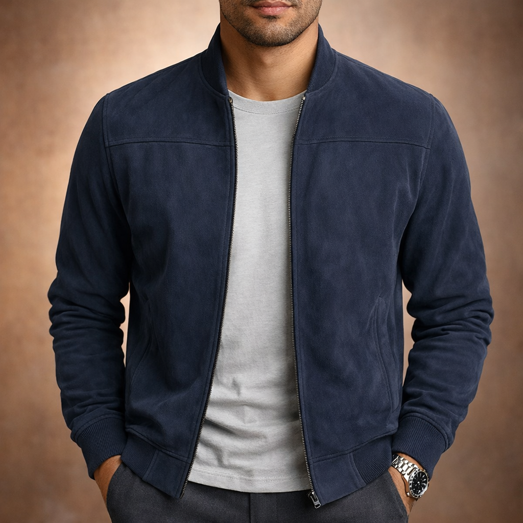 Men's Suede Bomber Jacket - Lightweight Smart Casual Outerwear For All-season Wear
